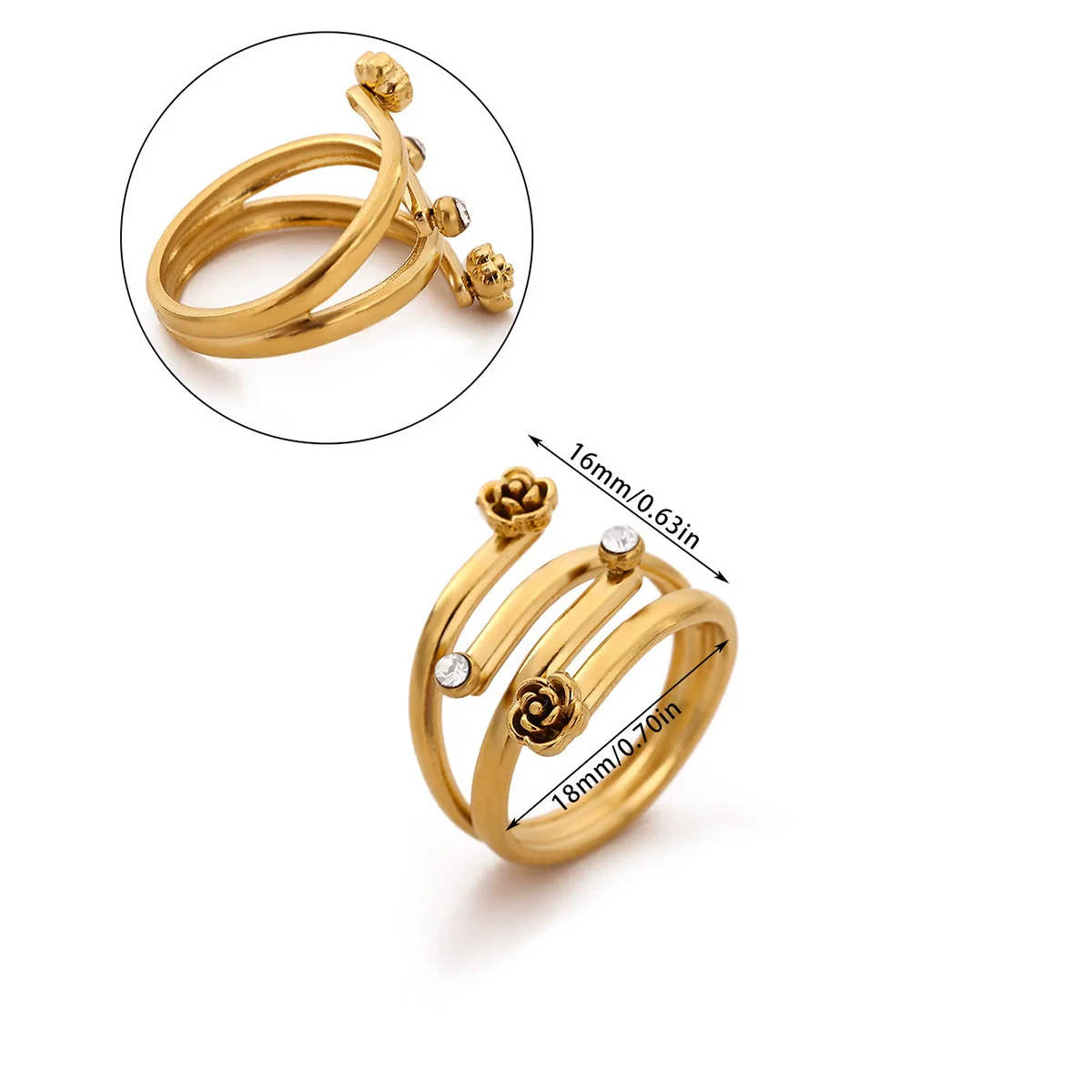Wholesale Women's Stainless Steel Imitation Pearl Multilayer Zircon 18K Gold Plated Heart Shape Geometric Inlaid With Gold Open Ring - Image 8