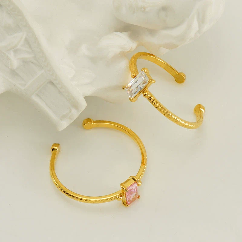 Wholesale Women's 316L Stainless Steel Inlaid Zircon Square Geometric Electroplated Ring - Image 3