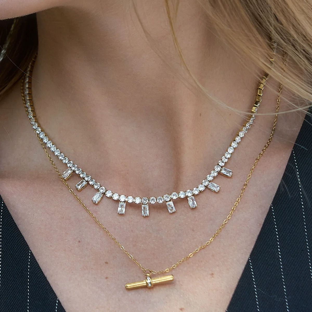 Wholesale Women's Stainless Steel Jewelry Set With Geometric Style Pvd Furnace Vacuum Real Gold Plating Including Earrings And Necklaces - Image 2