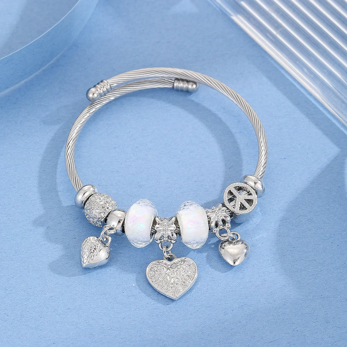 Wholesale Women's Stainless Steel Joker Style Diamond Design Love Pendant Adjustable Bracelet - Image 6