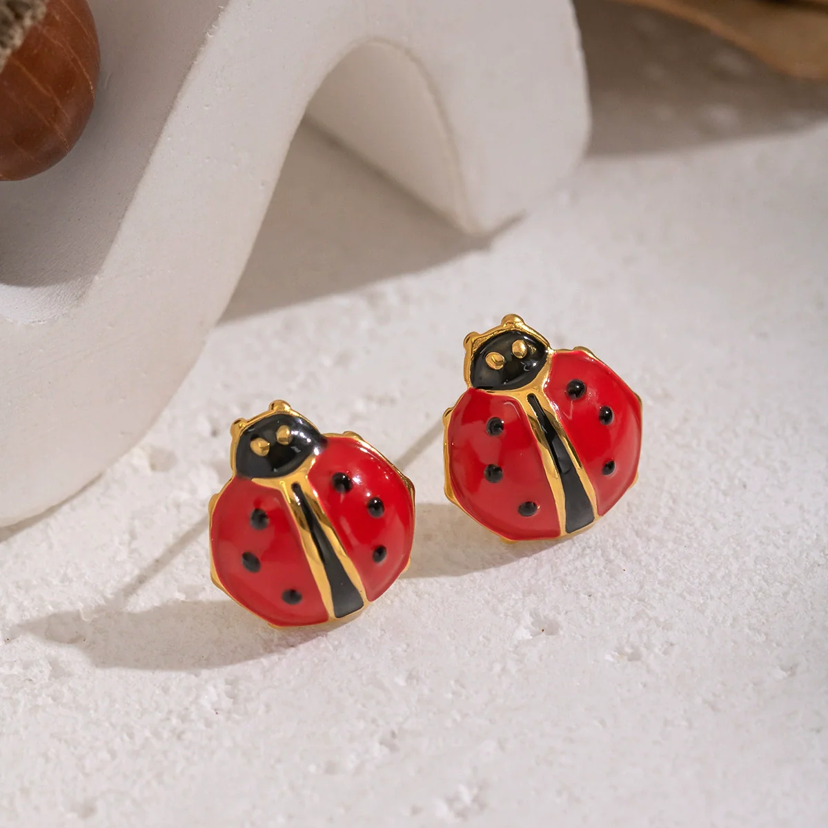 Wholesale Women's Stainless Steel Ladybug Earrings With Pvd Furnace Vacuum Real Gold Plating - Image 3
