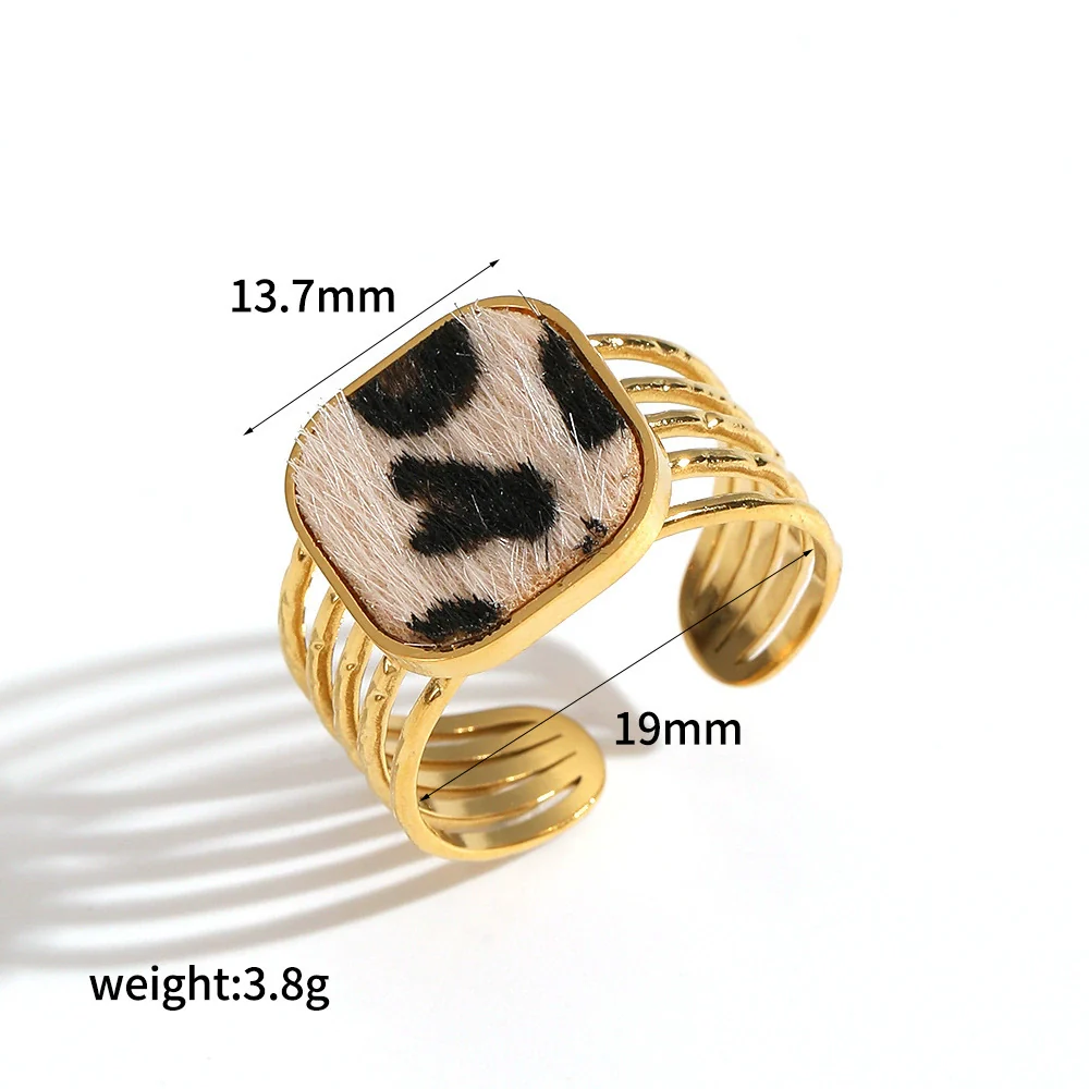 Wholesale Women's Stainless Steel Leopard Print Open Ring With Vacuum Plating Niche Design - Image 10