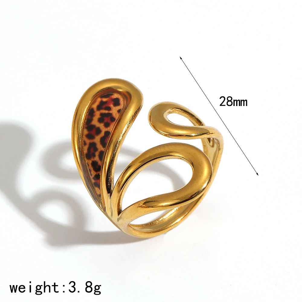 Wholesale Women's Stainless Steel Leopard Print Open Ring With Vacuum Plating Niche Design - Image 15