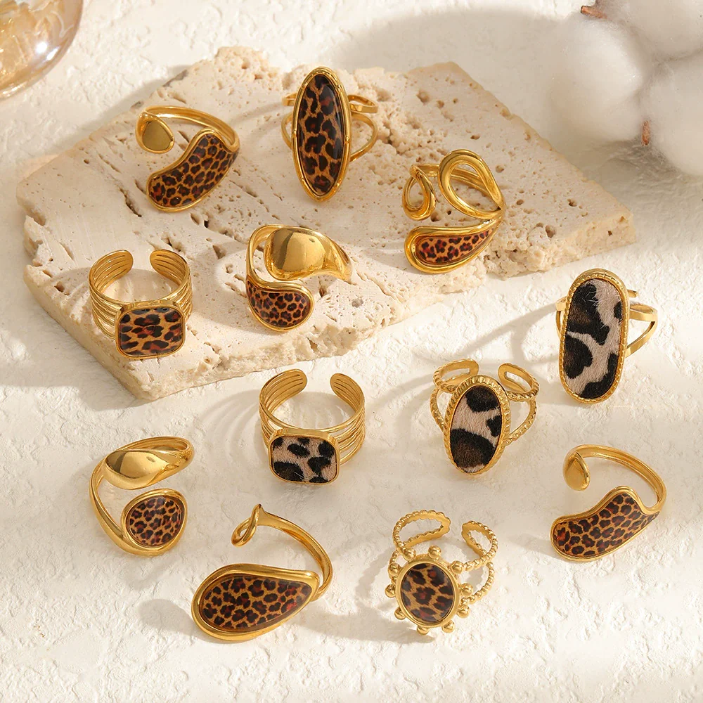 Wholesale Women's Stainless Steel Leopard Print Open Ring With Vacuum Plating Niche Design - Image 4