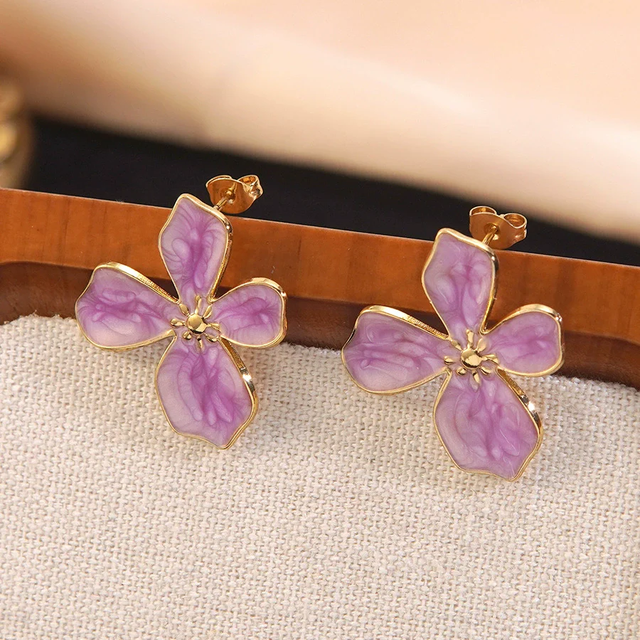 Wholesale Women's Stainless Steel Plants And Flowers Dripping Oil Jewelry Set Necklace And Earrings - Image 3