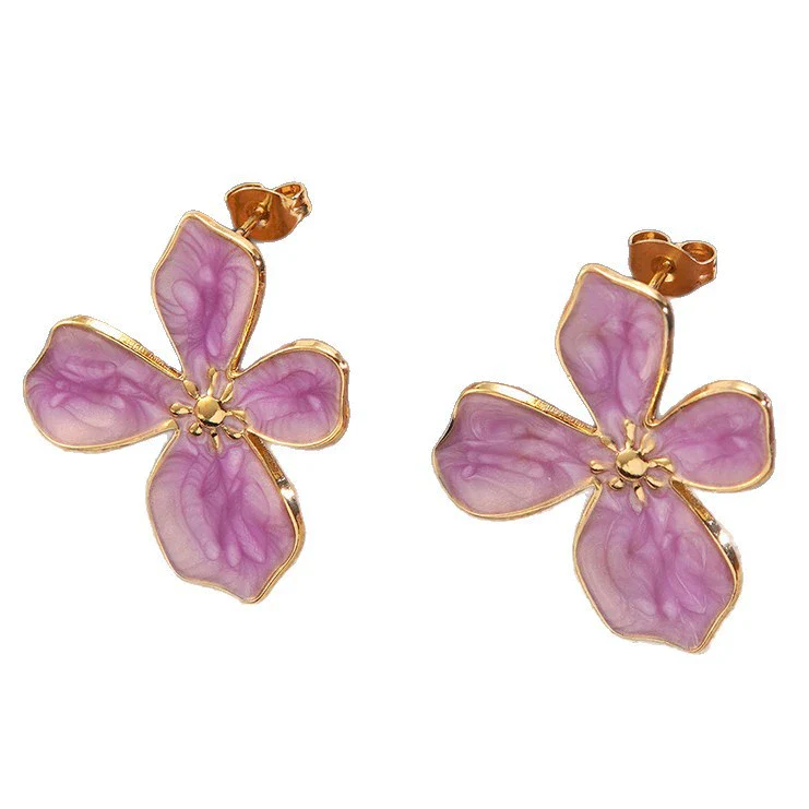 Wholesale Women's Stainless Steel Plants And Flowers Dripping Oil Jewelry Set Necklace And Earrings - Image 5