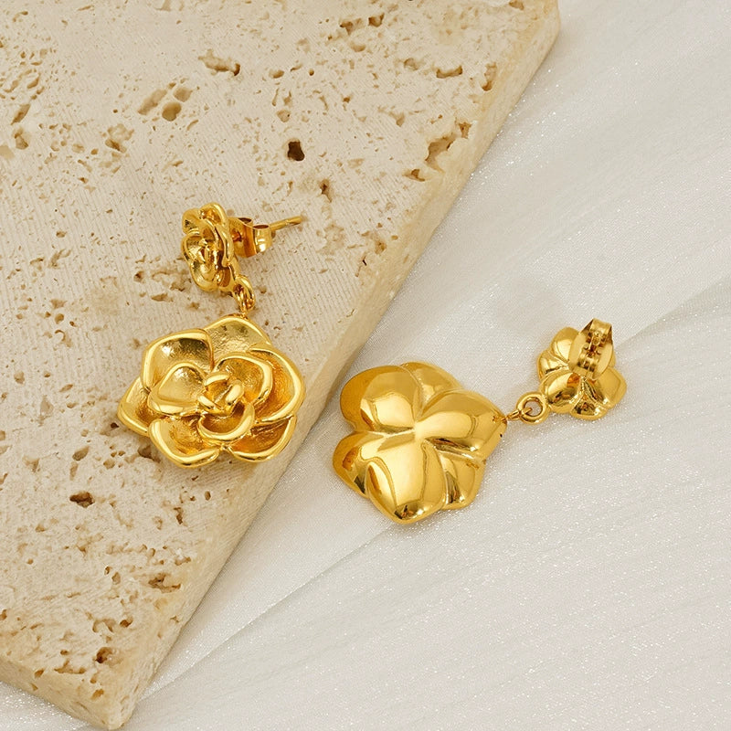 Wholesale Women's 316L Stainless Steel Rose Flower Pendant Earrings With Electroplating - Image 2