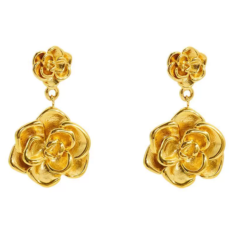 Wholesale Women's 316L Stainless Steel Rose Flower Pendant Earrings With Electroplating - Image 5