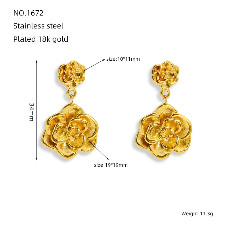 Wholesale Women's 316L Stainless Steel Rose Flower Pendant Earrings With Electroplating - Image 6