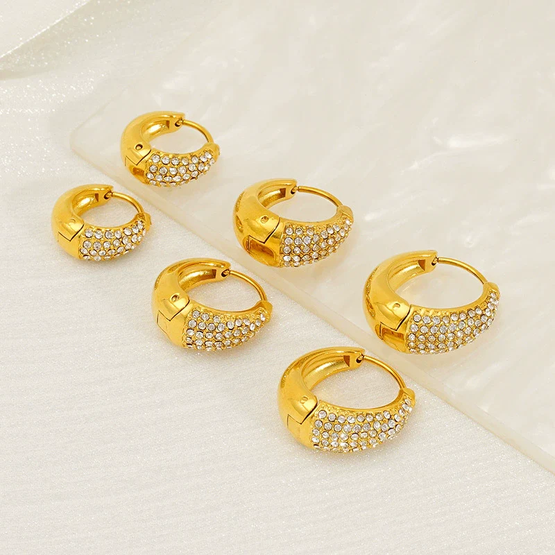Wholesale Women's 316L Stainless Steel Semioval Geometric Style Electroplated Earrings - Image 2