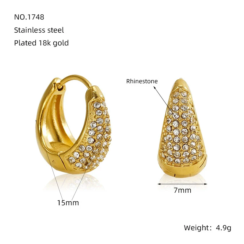 Wholesale Women's 316L Stainless Steel Semioval Geometric Style Electroplated Earrings - Image 7