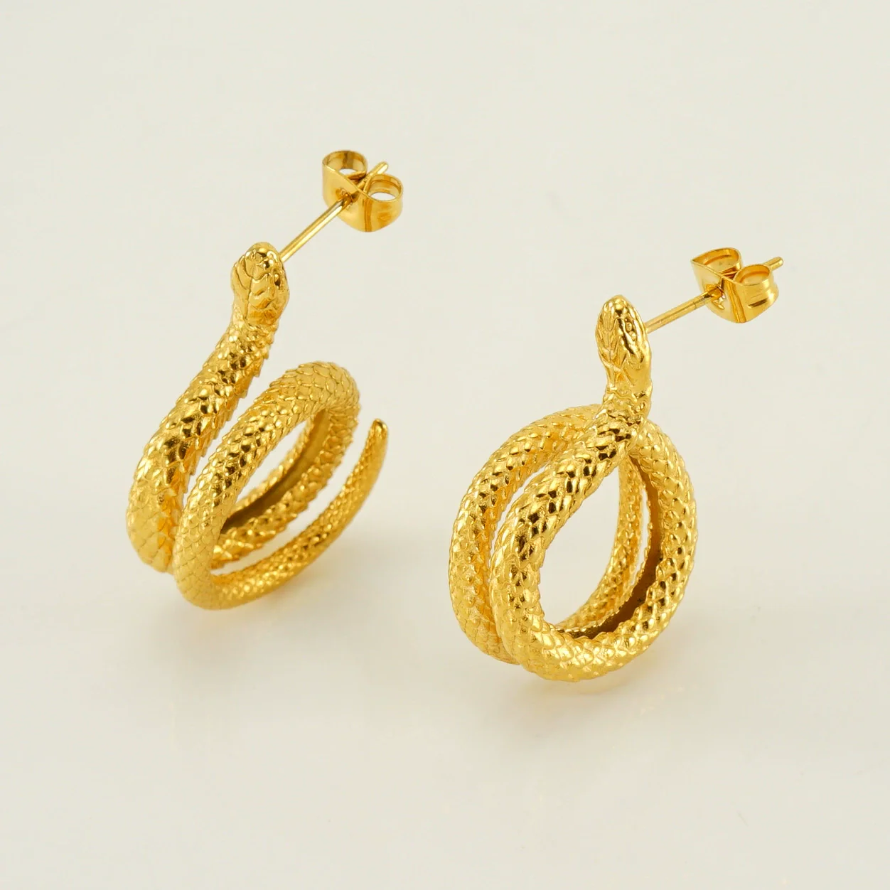 Wholesale Women's 316L Stainless Steel Snake Earrings With Geometric Pattern And 18K Gold Plated Electroplating - Image 3