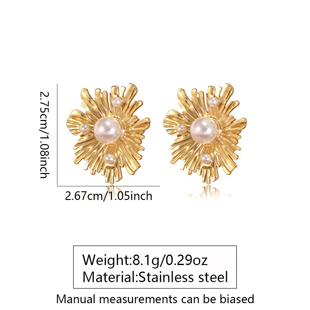 Wholesale Women's Stamped Flower Pearl Stainless Steel Earrings Retro Stylish Jewelry - Image 6