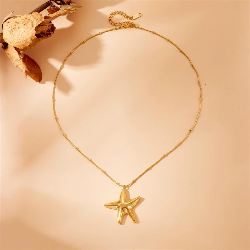 Wholesale Women's Star Shape Stainless Steel Electroplated Snake Bone Chain Necklace - Image 2