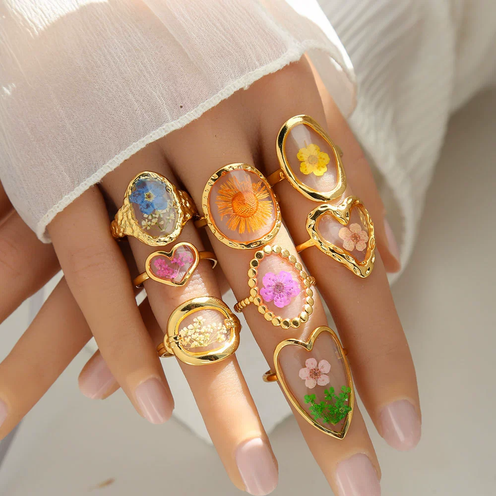 Wholesale Women's Sweet And Cool Style Electroplated Stainless Steel Flower Ring - Image 3