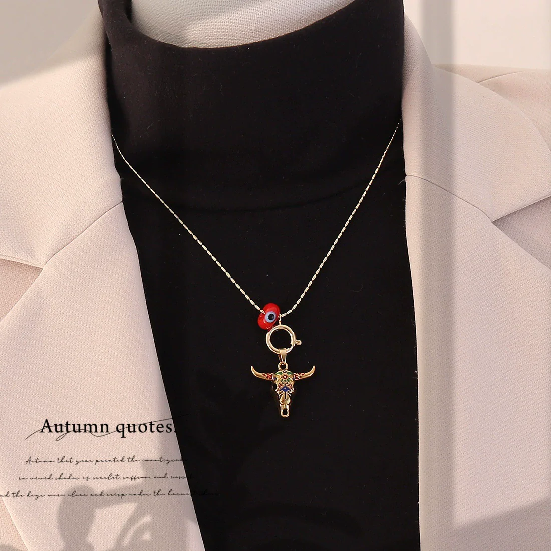 Wholesale Women's Sweet And Cool Style Real Gold Plated Bull Head Pendant Necklace - Image 2