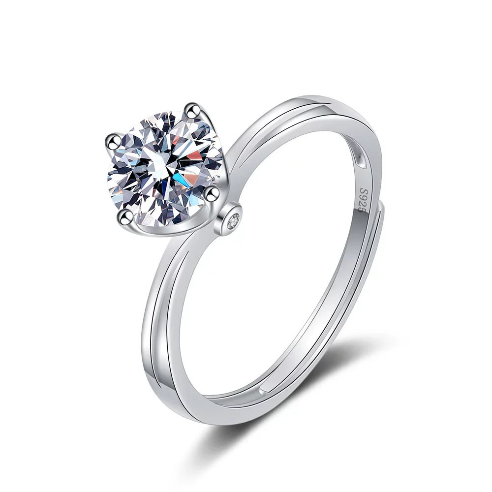 Wholesale Women's Sweet Ring S925 Sterling Silver Single Diamond Four Claw Geometric Electroplated - Image 5