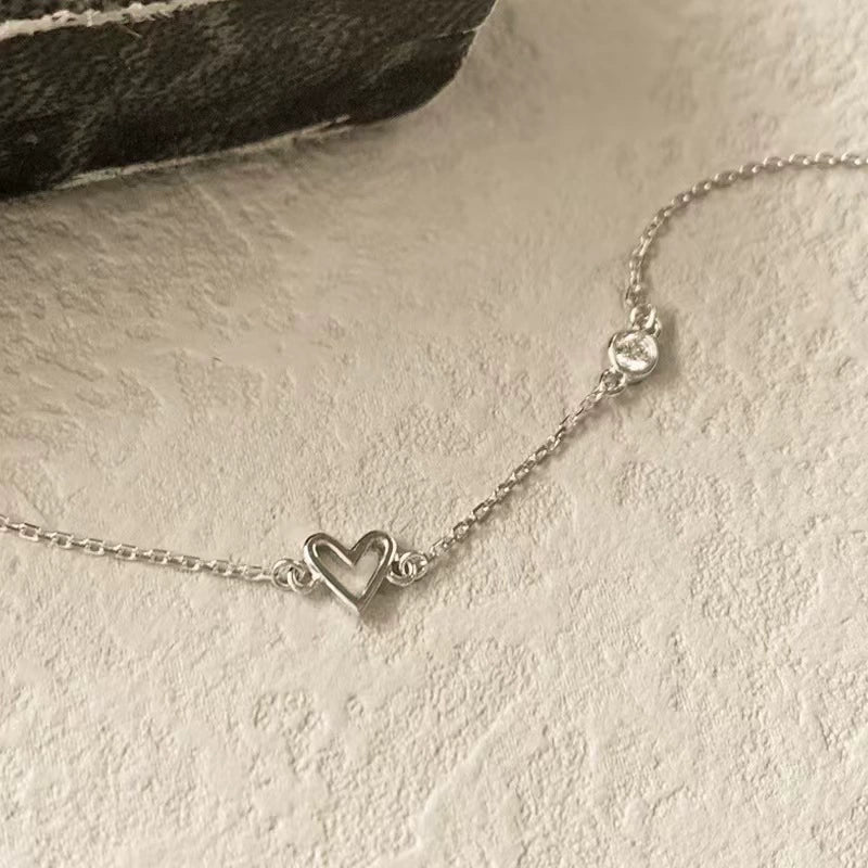 Wholesale Women's Sweet Style 925 Sterling Silver Heart Shaped Love Bracelet Inlaid With Zircon And Plated 14K Gold - Image 3