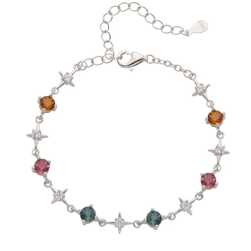 Wholesale Women's Sweet Style Natural Tourmaline S925 Sterling Silver Star Shaped Gemstone Set Bracelet - Image 5