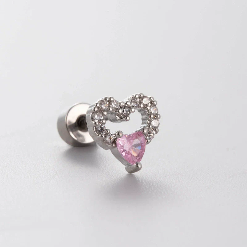 Wholesale Women's Sweet Style Titanium Steel Earrings With Pink Zircon And Heart Shape Design