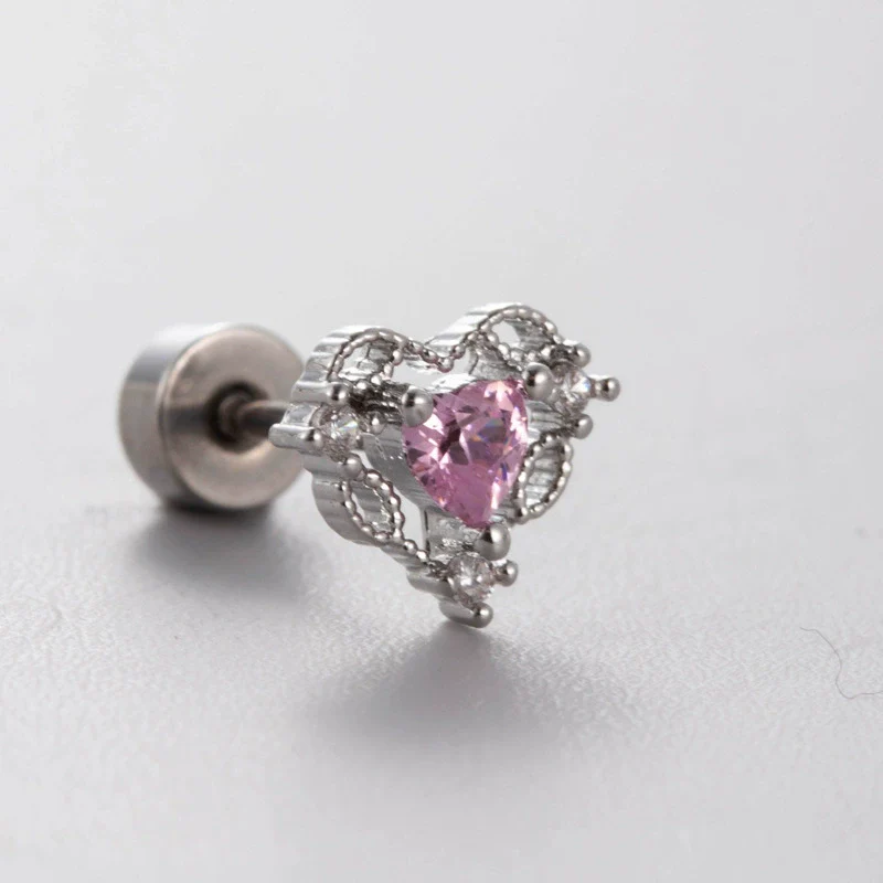 Wholesale Women's Sweet Style Titanium Steel Earrings With Pink Zircon And Heart Shape Design - Image 10