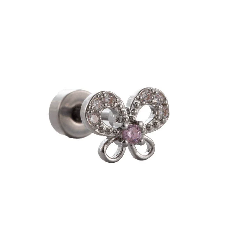 Wholesale Women's Sweet Style Titanium Steel Earrings With Pink Zircon And Heart Shape Design - Image 4