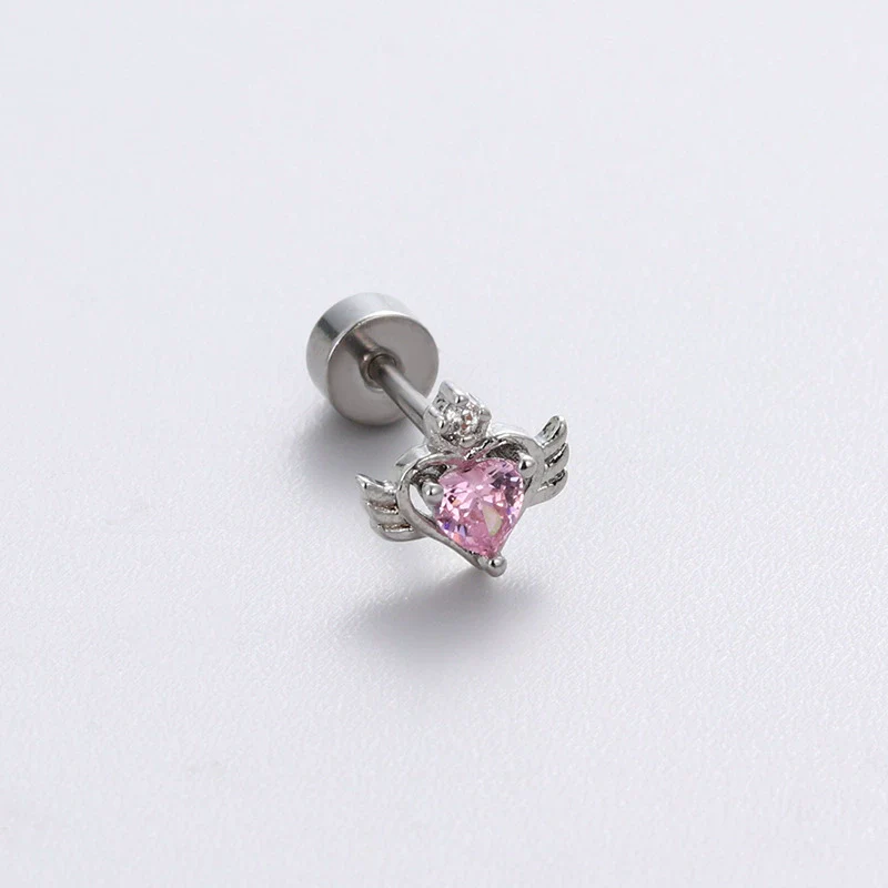 Wholesale Women's Sweet Style Titanium Steel Earrings With Pink Zircon And Heart Shape Design - Image 5