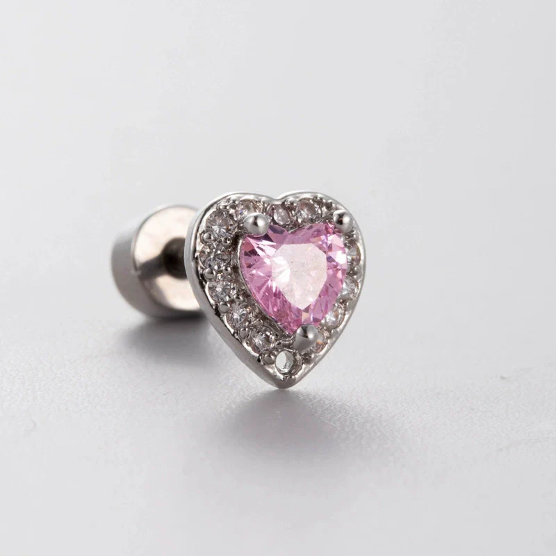 Wholesale Women's Sweet Style Titanium Steel Earrings With Pink Zircon And Heart Shape Design - Image 7
