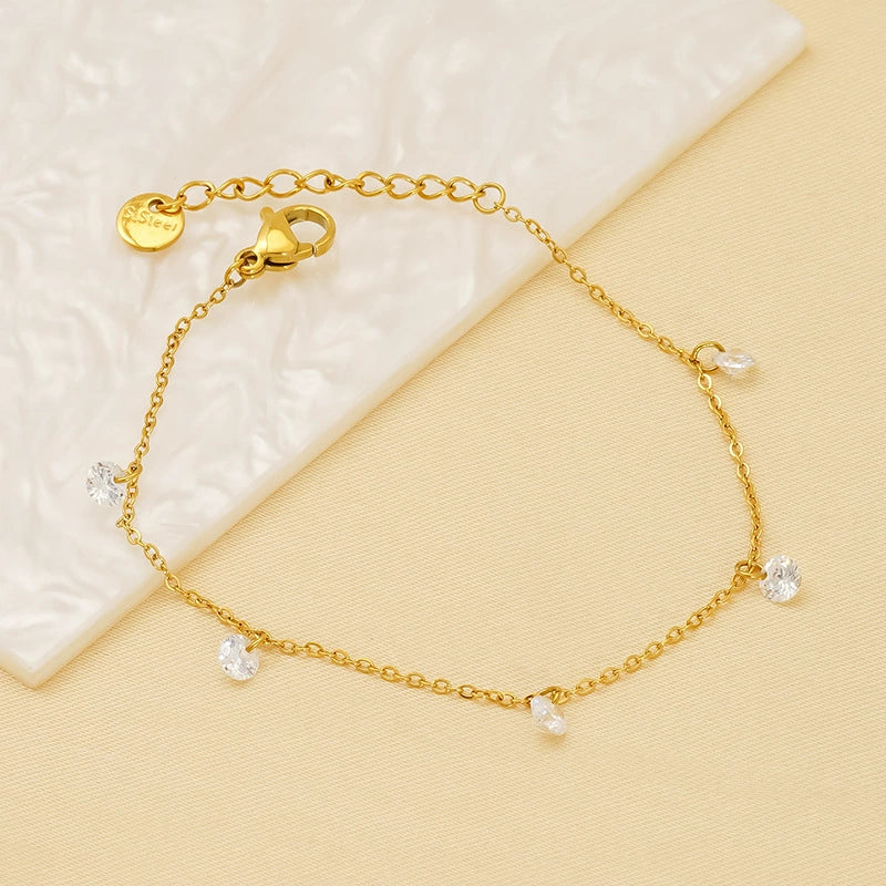 Wholesale Women's 316L Stainless Steel 18K Gold Geometric Zircon Bracelet Light Luxury Small Fresh Style - Image 3