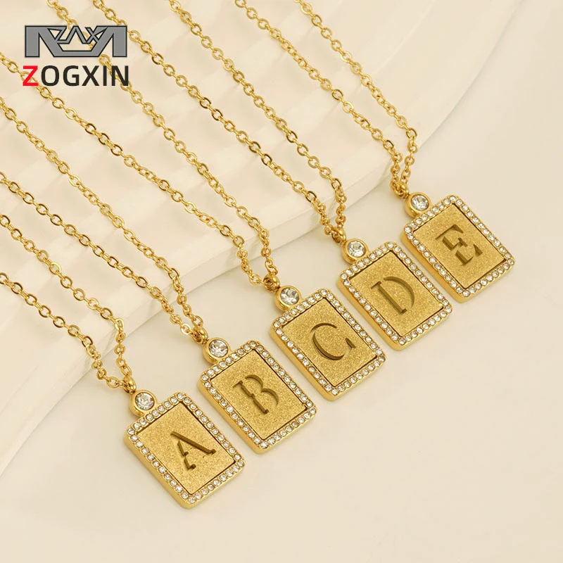 Wholesale Women's 316L Stainless Steel And 18K Gold Plated Diamond Letter Pendant Necklace With Cross Chain