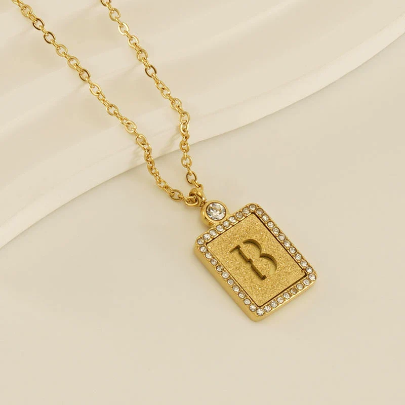 Wholesale Women's 316L Stainless Steel And 18K Gold Plated Diamond Letter Pendant Necklace With Cross Chain - Image 7