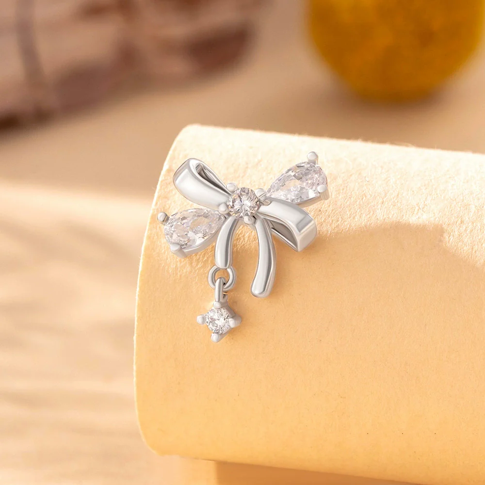 Wholesale Women's Titanium Steel Bow Inlaid Zircon Earrings - Image 5