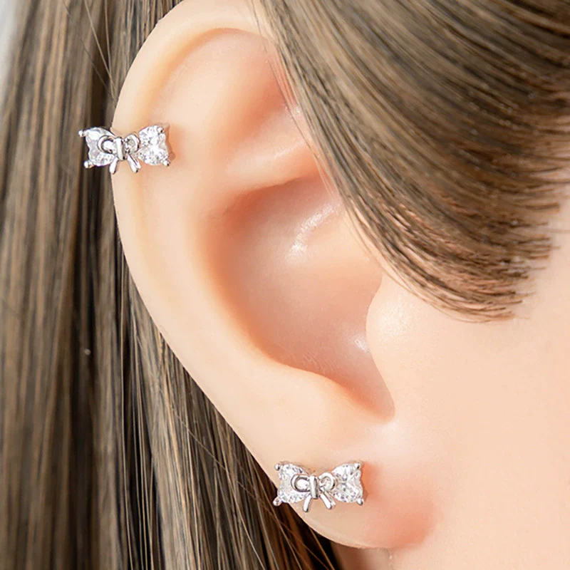 Wholesale Women's Titanium Steel Bow Zirconia Earrings