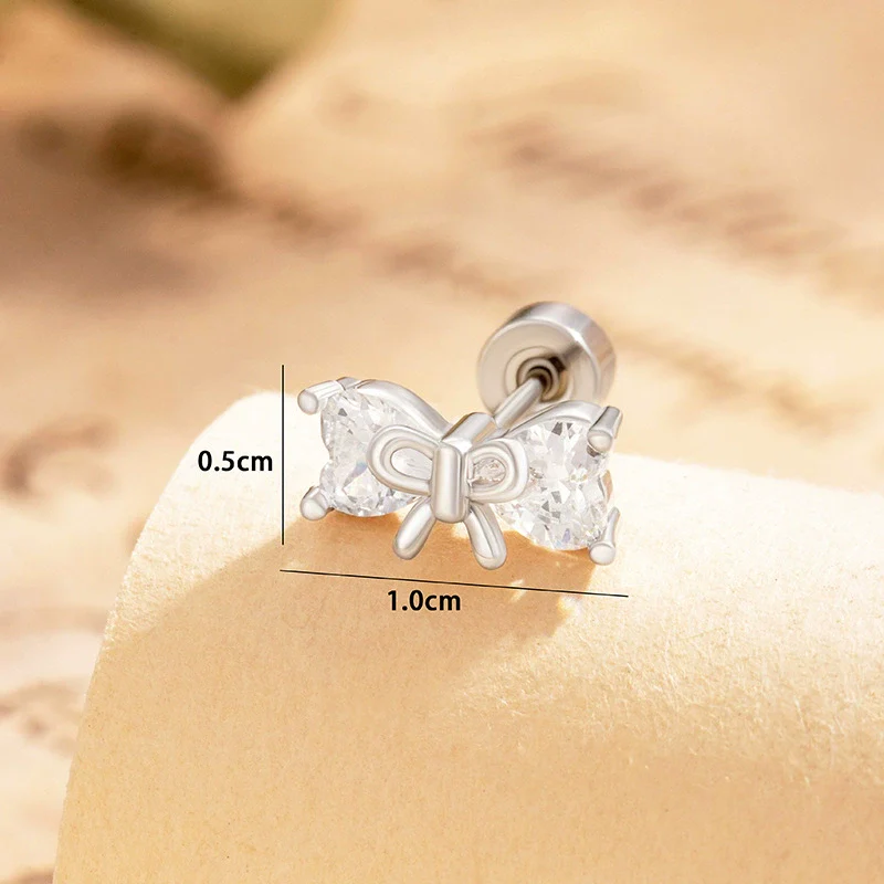 Wholesale Women's Titanium Steel Bow Zirconia Earrings - Image 2