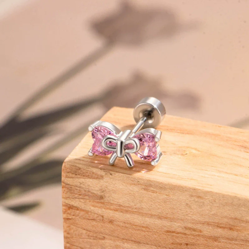 Wholesale Women's Titanium Steel Bow Zirconia Earrings - Image 3