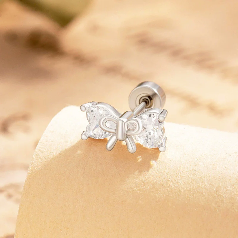 Wholesale Women's Titanium Steel Bow Zirconia Earrings - Image 5