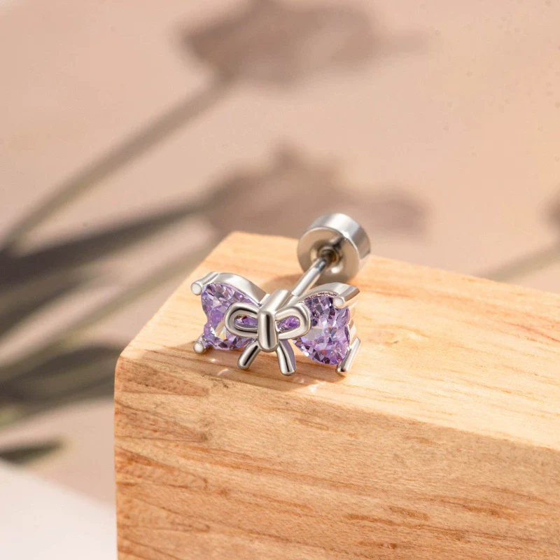 Wholesale Women's Titanium Steel Bow Zirconia Earrings - Image 7