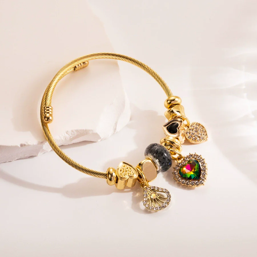 Wholesale Women's Titanium Steel Bracelet With Rhinestone Love Bee Pendant And Heart Animal Zodiac Patterns - Image 3