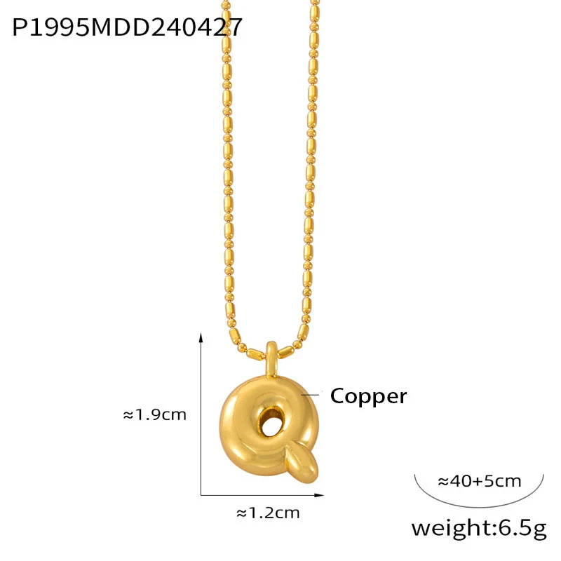 Wholesale Women's Titanium Steel Copper Ball Chain Necklace With Geometric Letter Number Text Design Electroplated Pendant - Image 22