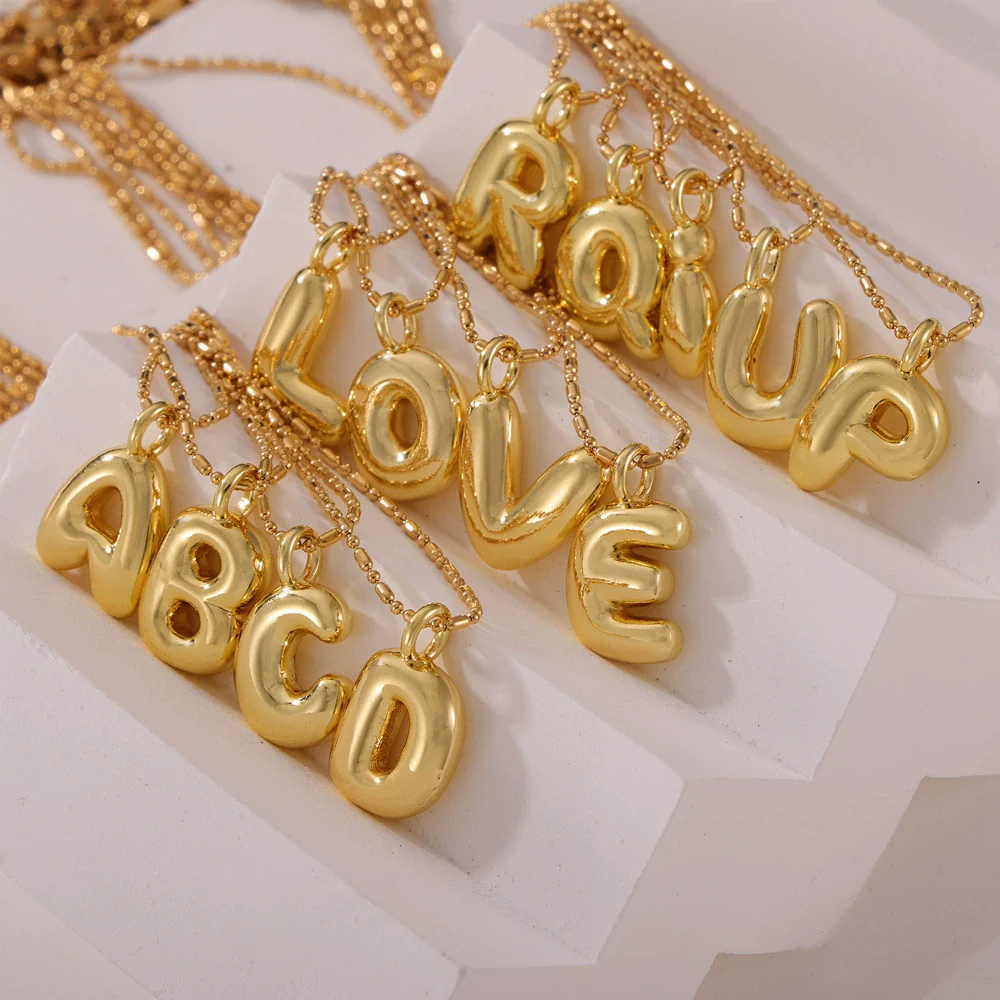 Wholesale Women's Titanium Steel Copper Ball Chain Necklace With Geometric Letter Number Text Design Electroplated Pendant - Image 3