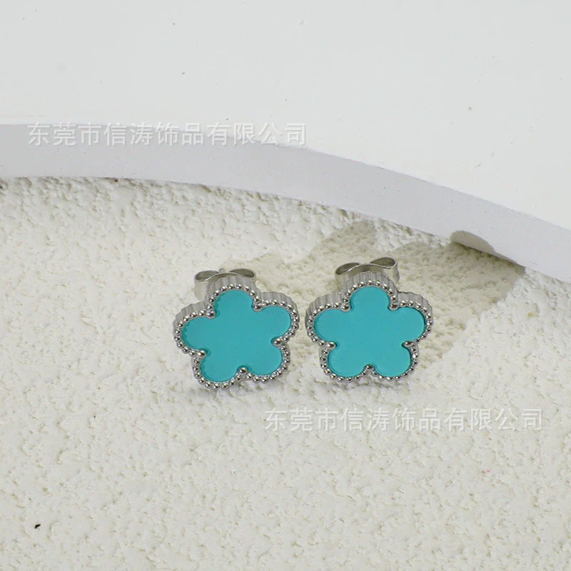 Wholesale Women's Titanium Steel Electroplated Fivepetal Flower Fivepointed Star And Leaf Earrings - Image 12