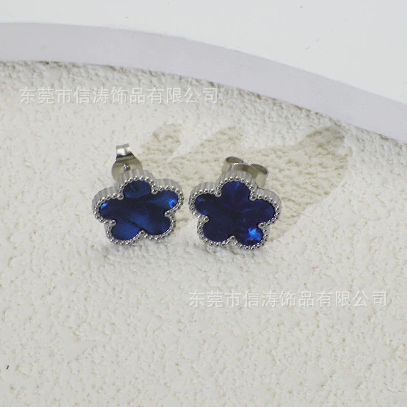 Wholesale Women's Titanium Steel Electroplated Fivepetal Flower Fivepointed Star And Leaf Earrings - Image 15