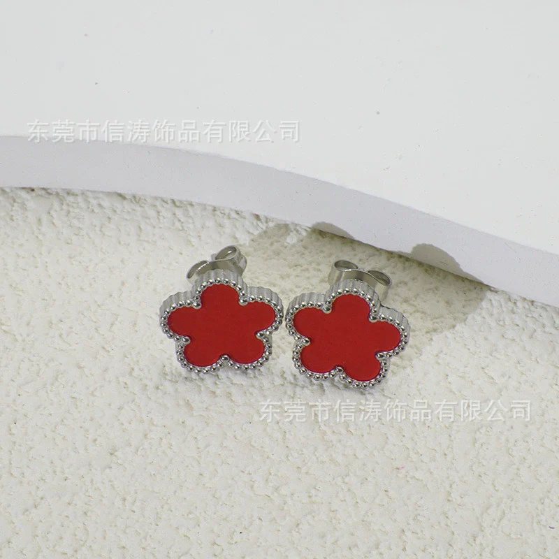 Wholesale Women's Titanium Steel Electroplated Fivepetal Flower Fivepointed Star And Leaf Earrings - Image 8