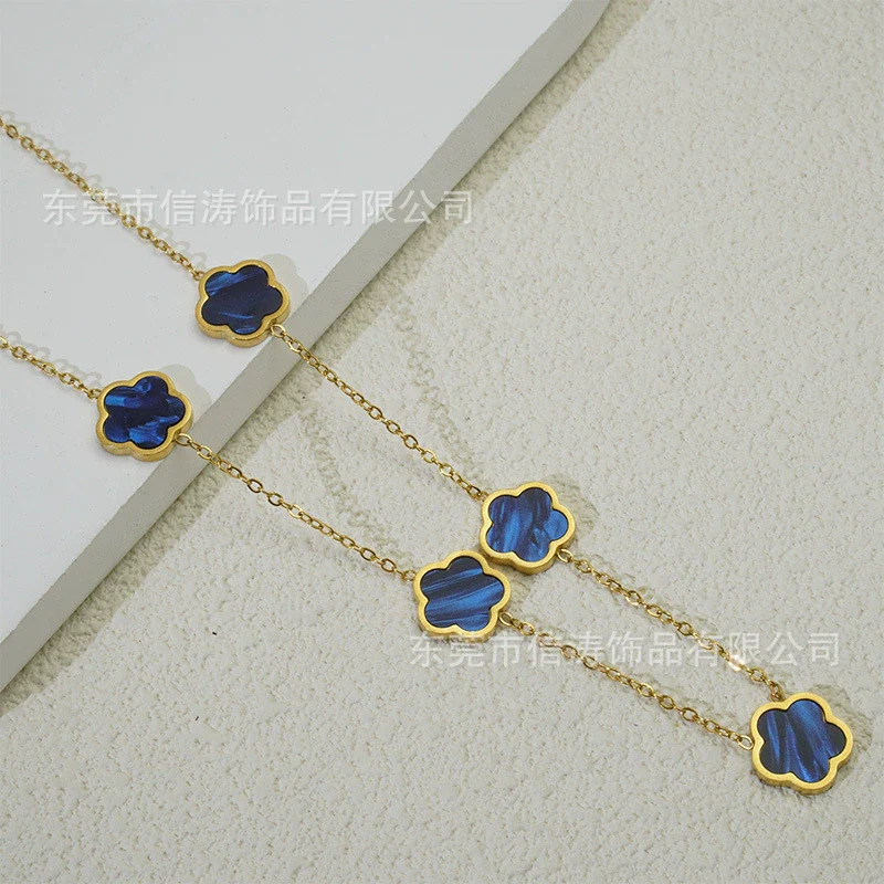 Wholesale Women's Titanium Steel Electroplated Leaves Flower Necklace - Image 14