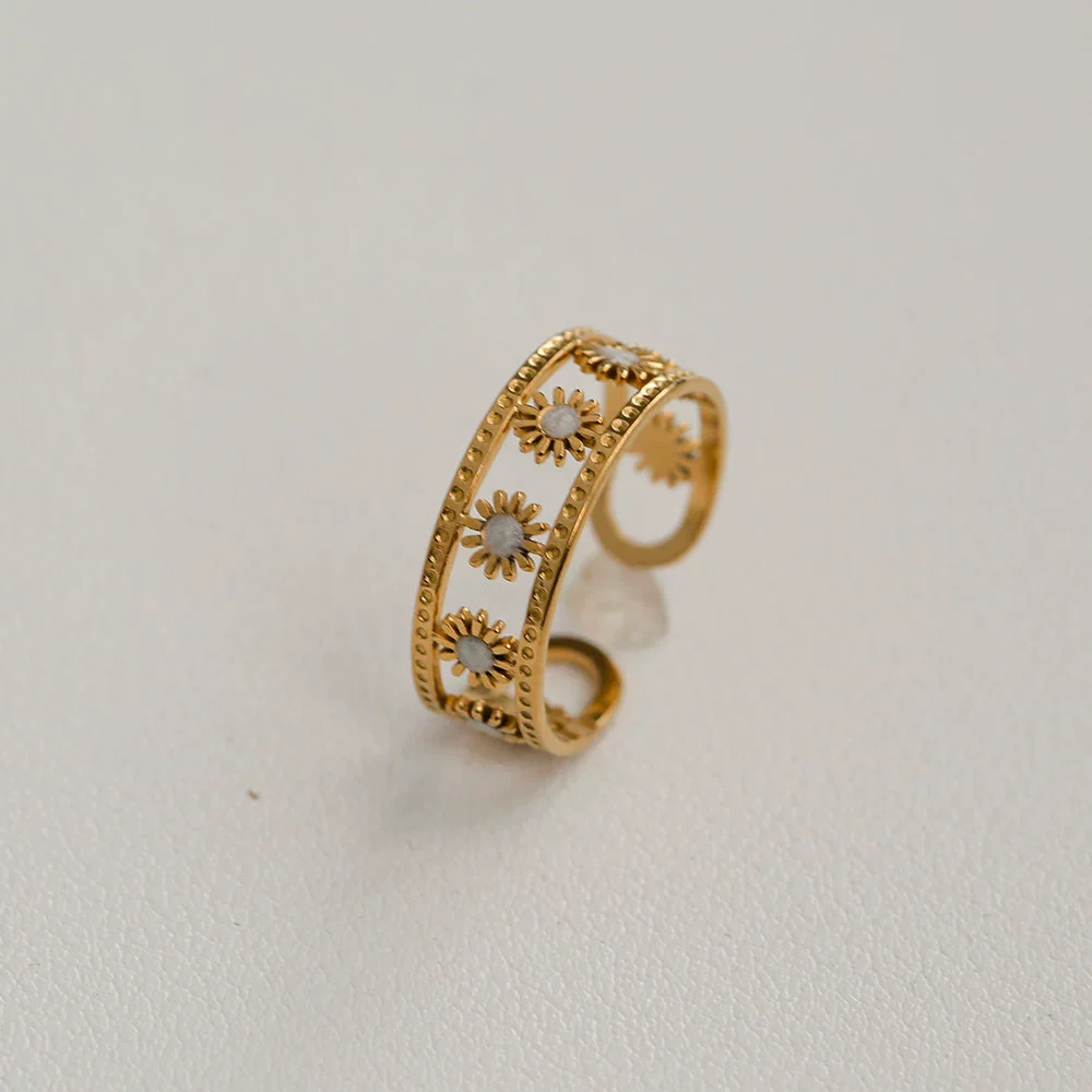 Wholesale Women's Titanium Steel Electroplated Sunflower Open Adjustable Ring - Image 15