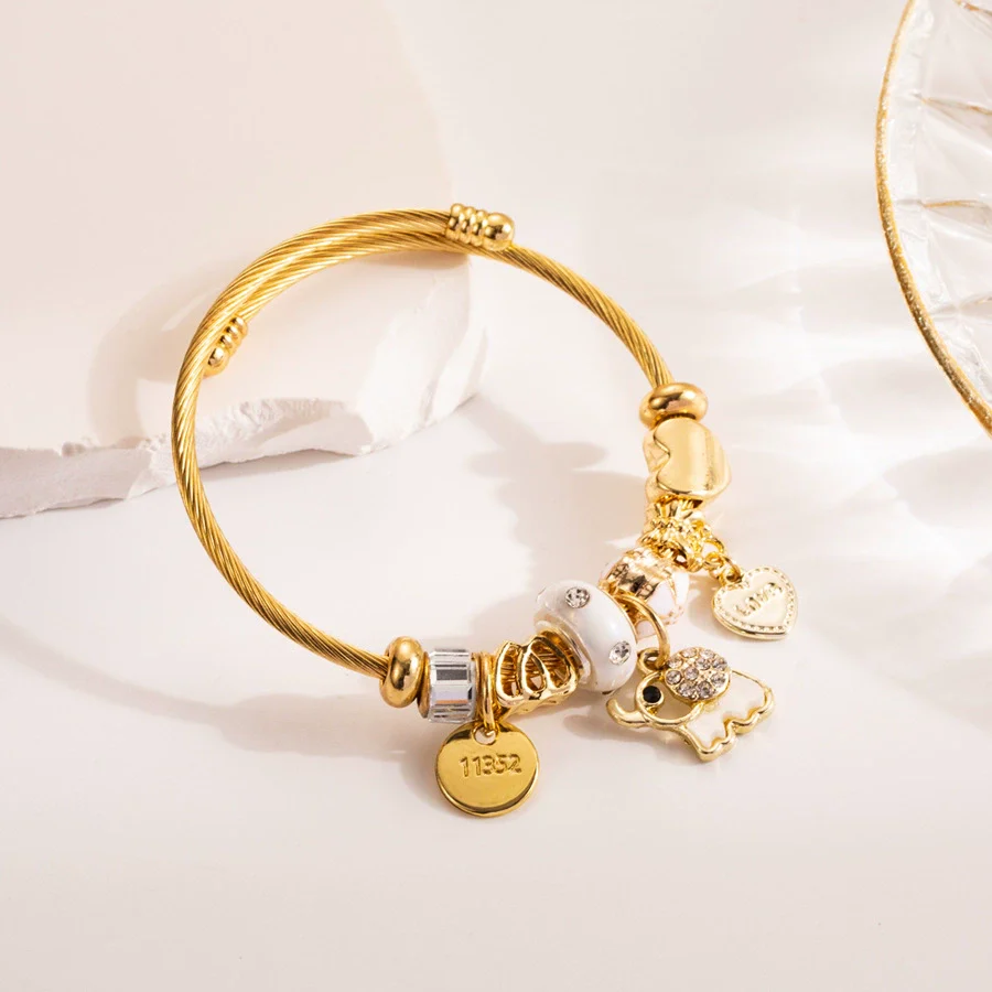 Wholesale Women's Titanium Steel Elephant Encrusted Diamond Bracelet - Image 3