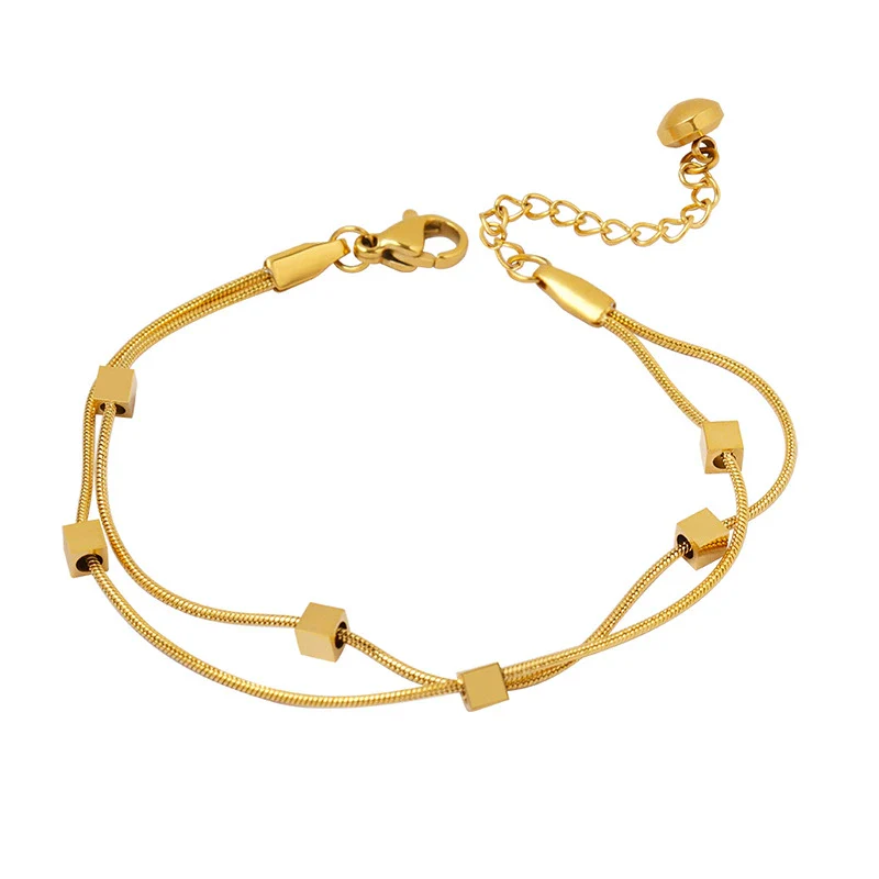 Wholesale Women's 316L Stainless Steel Geometric Doublelayer Square Bracelet Goldplated Snake Bone Chain Electroplated - Image 5