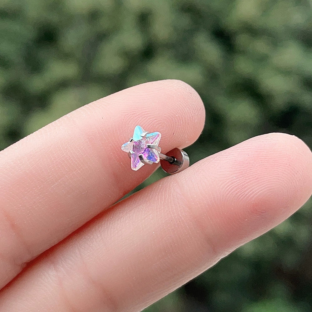 Wholesale Women's Titanium Steel Inlaid Zircon Fivepointed Star Ear Nail - Image 3