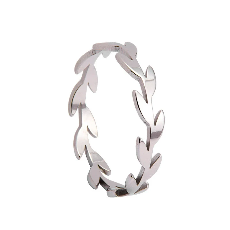 Wholesale Women's Titanium Steel Olive Branch Shape Geometric Style Ring With Electroplating - Image 7