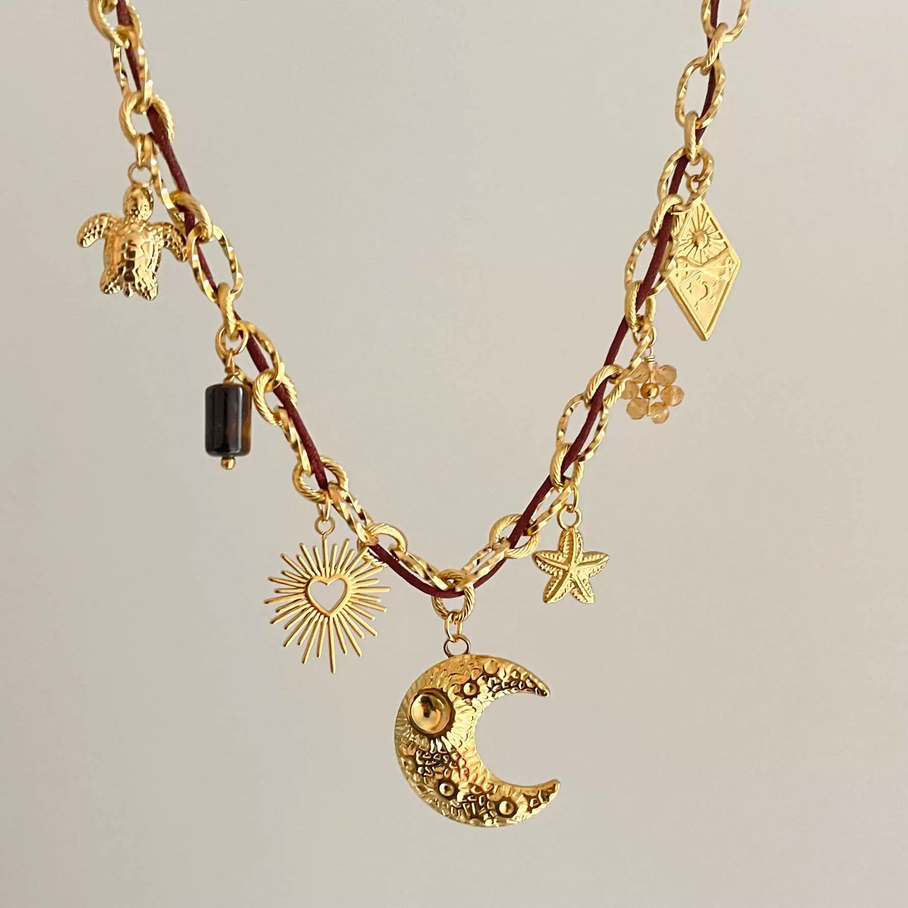 Wholesale Women's Titanium Steel Star Pattern Electroplated Multi Pendant Color Rope Necklace - Image 7